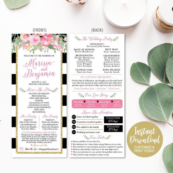 Wedding Program Template Download Wedding Program Thank You Etsy
