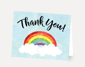 Rainbow Watercolor Thank You Card Printable, Thank You Cards Baby Shower, Thank You Note Baby Shower, Thank You Cards Bulk
