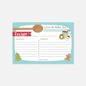 Christmas Cookie Exchange Recipe Card Template - Printable Recipe Card Template, Handwritten Recipe Cards, Editable Recipe Card Template