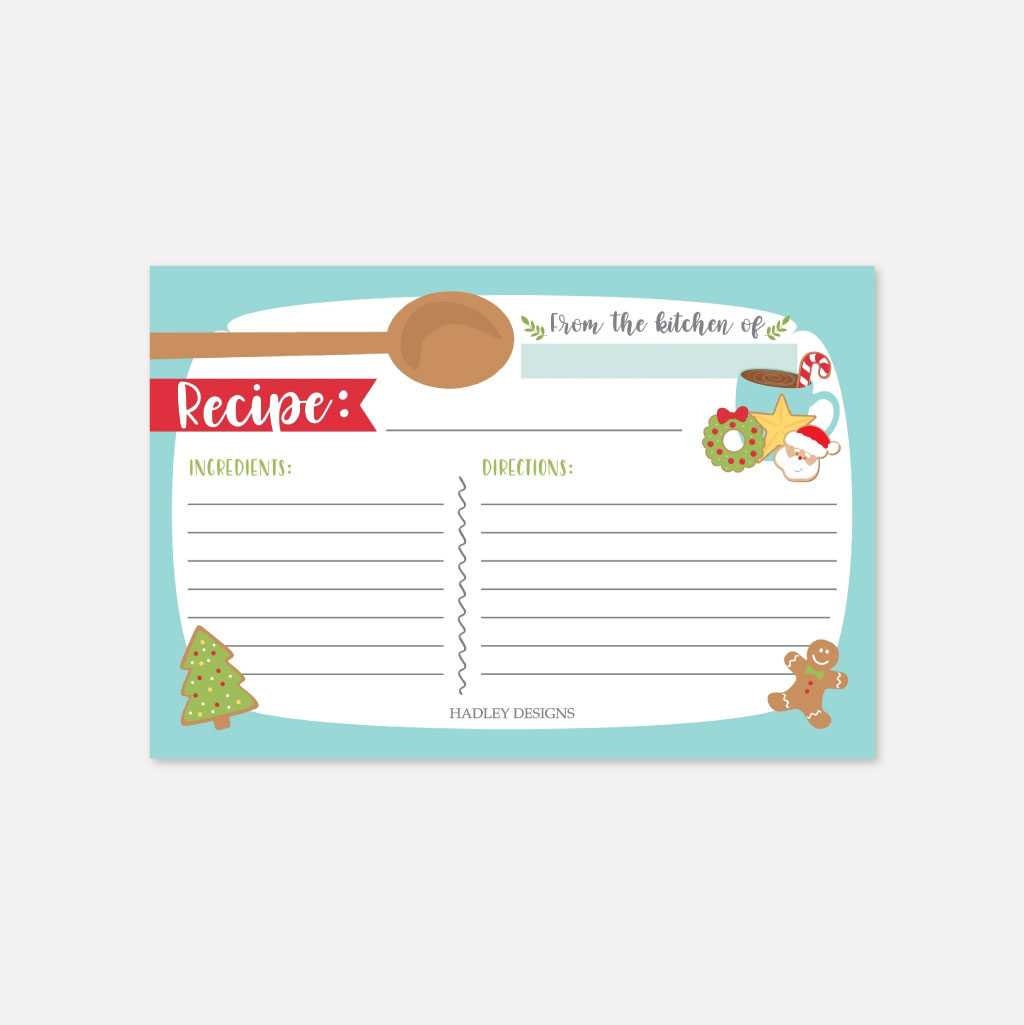 Christmas Cookie Exchange Recipe Card Template - Printable Recipe Card  Template, Handwritten Recipe Cards, Editable Recipe Card Template With Cookie Exchange Recipe Card Template