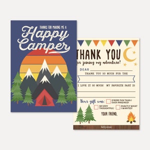 Camping Kids Party Preencha o modelo de cartão de agradecimento em branco - Preencha o cartão de agradecimento em branco, Crianças preencham, preencham nota, Hadley Designs