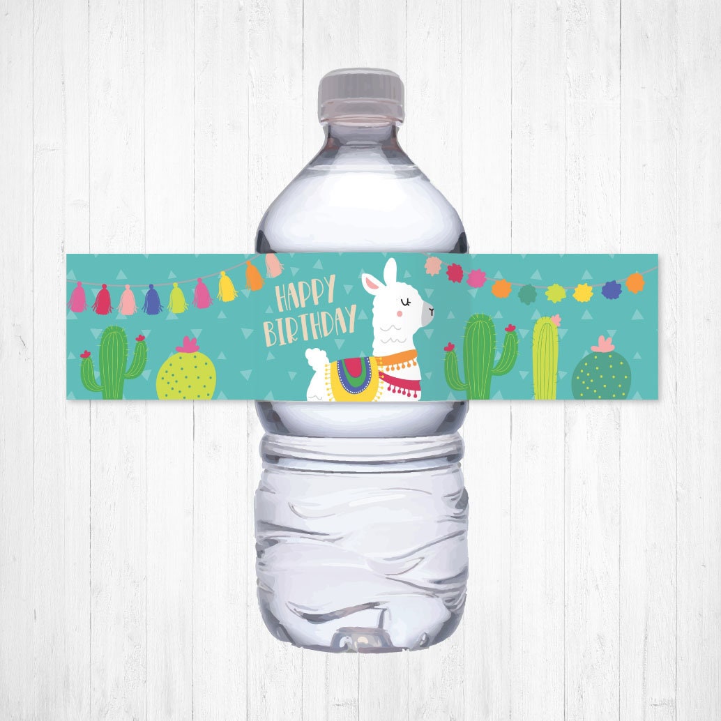 Llama Kids Party Bottle Label Template Water Bottle Wraps Etsy