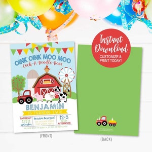 Boy Birthday Invite, Cartoon Farm Boy Birthday Invitation Download, Kids Birthday Invitation Boy,Boy Birthday Invitation,Invitation Birthday
