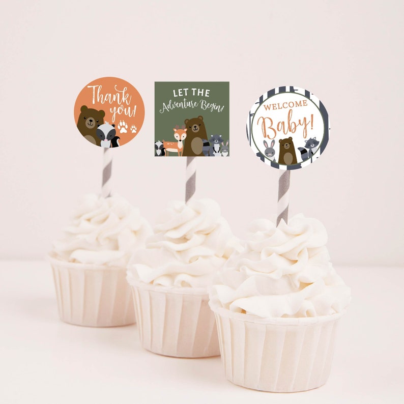 Woodland Baby Shower Cupcake Toppers Template Baby Shower Etsy