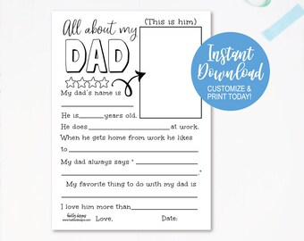 Fill in the Blank Father's Day Card, Father Day, Fill In The Gaps Fathers Day, Father's Day Fill In The Blank, All About My Daddy, Template