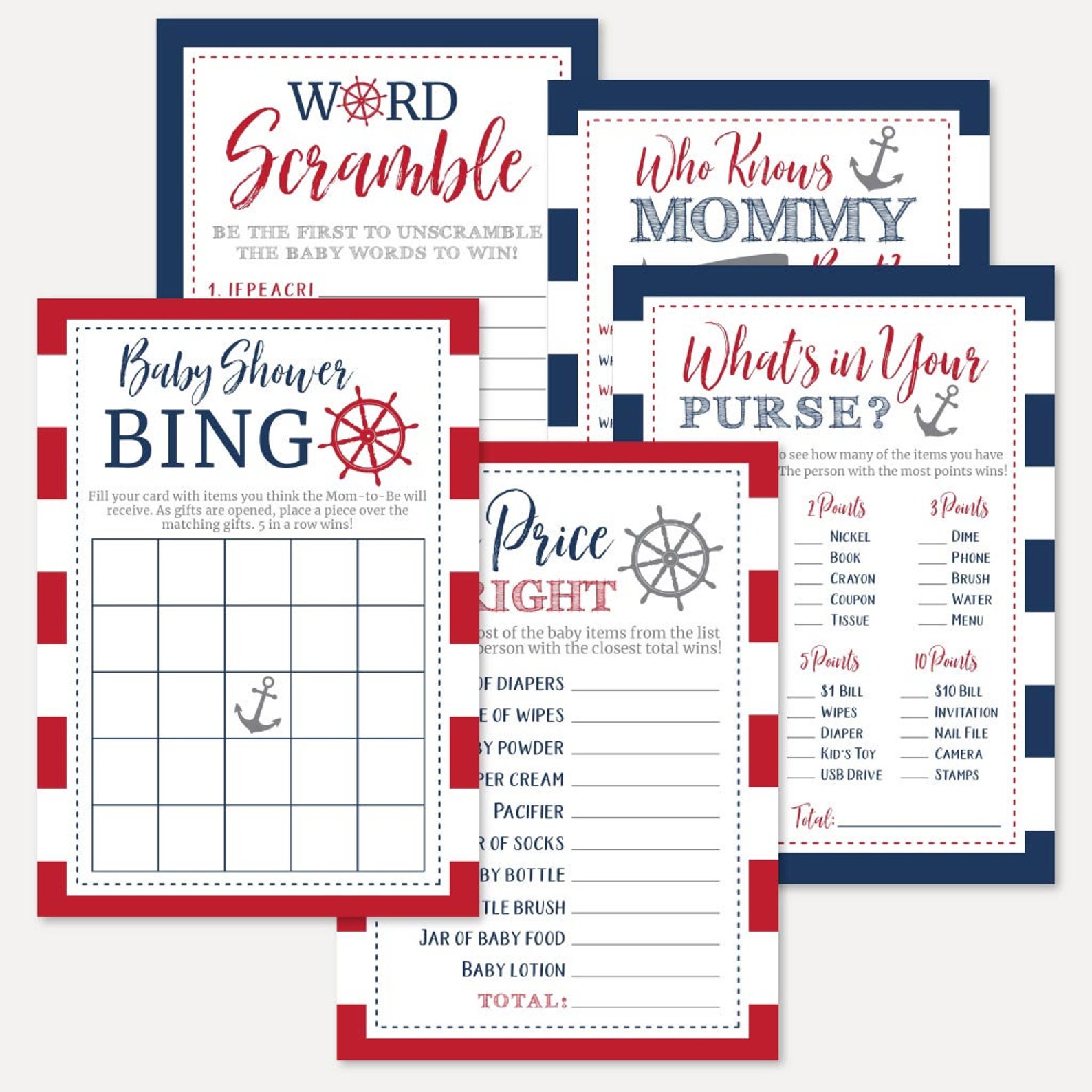 Ahoy It's A Boy Nautical Baby Shower Game Set Templates Etsy