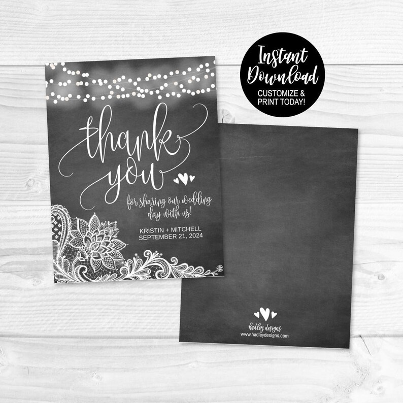 Wedding Thank You Card Elegant Wedding Thank You Cards Etsy