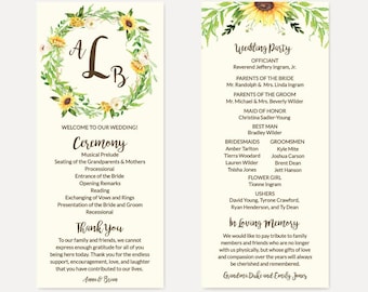 Cream Sunflower Wedding Program, Wedding Programs Designs, Wedding Programs Instant Download, Wedding Program Format Template