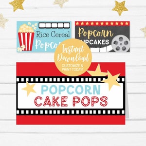 Movie Night Food Tents Printable, Place Card Template Editable, Place Cards Tent, Movie Night Place Cards Digital, Printable Food Label Tent