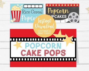 Movie Night Food Tents Printable, Place Card Template Editable, Place Cards Tent, Movie Night Place Cards Digital, Printable Food Label Tent
