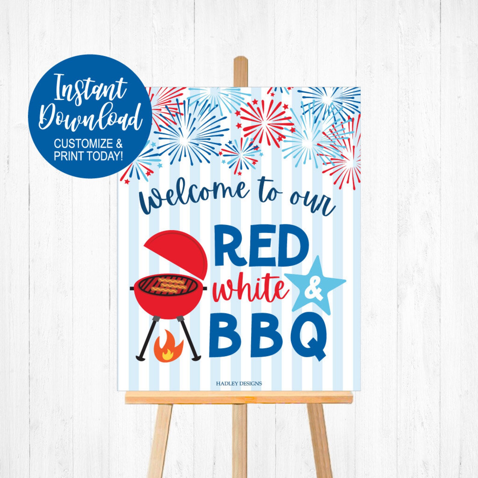 Red White and BBQ Sign Printable 4th of July Poster Etsy