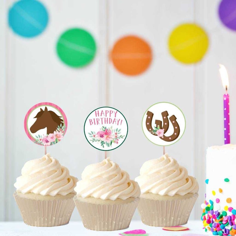 Horse Kids Party Cupcake Topper Template Name Cupcake | Etsy