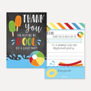 Wellen Pool Kinderparty Füllen Sie die leere Dankeskartenvorlage aus - Füllen Sie die leere Dankeskarte aus, Kinder ausfüllen, Notiz ausfüllen