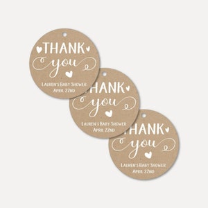 Kraft y White Floral Baby Shower Thank You Favor Tags Plantilla -Gracias Favor Etiqueta Baby Shower, Gracias Favor Etiqueta Imprimible, Ducha Gracias