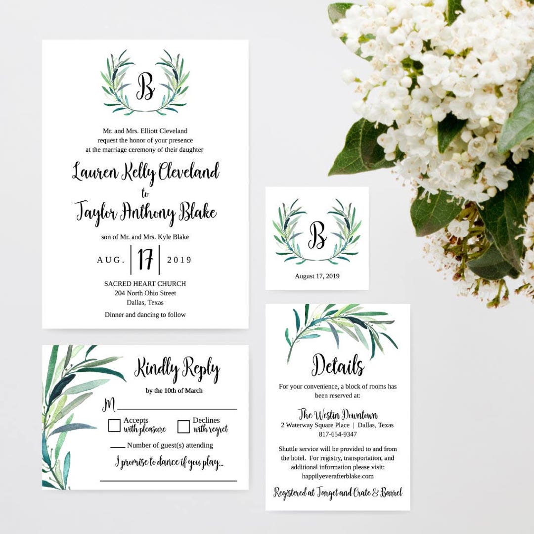 Printable Wedding Invite Template, Wedding Invitation Suites Packages, Formal Wedding Invitation ...