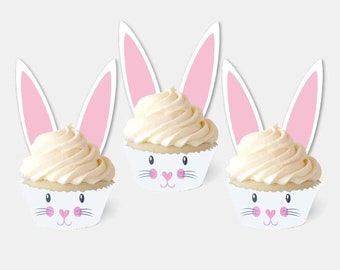 Easter Bunny Cupcake Wrapper Template - Bunny Rabbit Craft, Easter Treat Toppers, Easter Cupcake Toppers, Easter Cupcake Picks, Bunny Topper