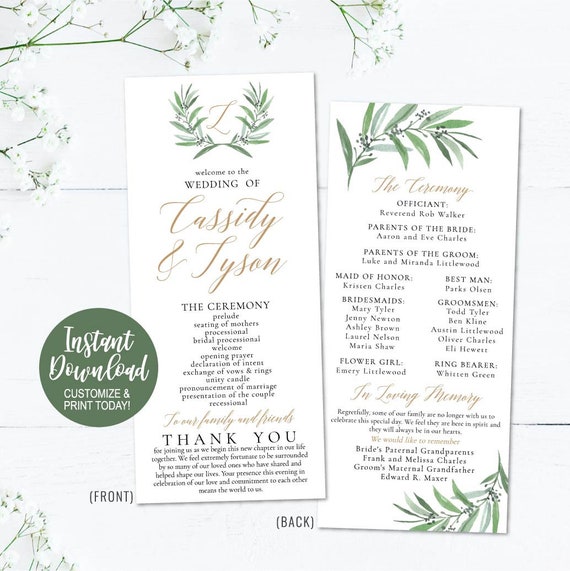 Wedding Program Download Editable Text Wedding Ceremony Etsy