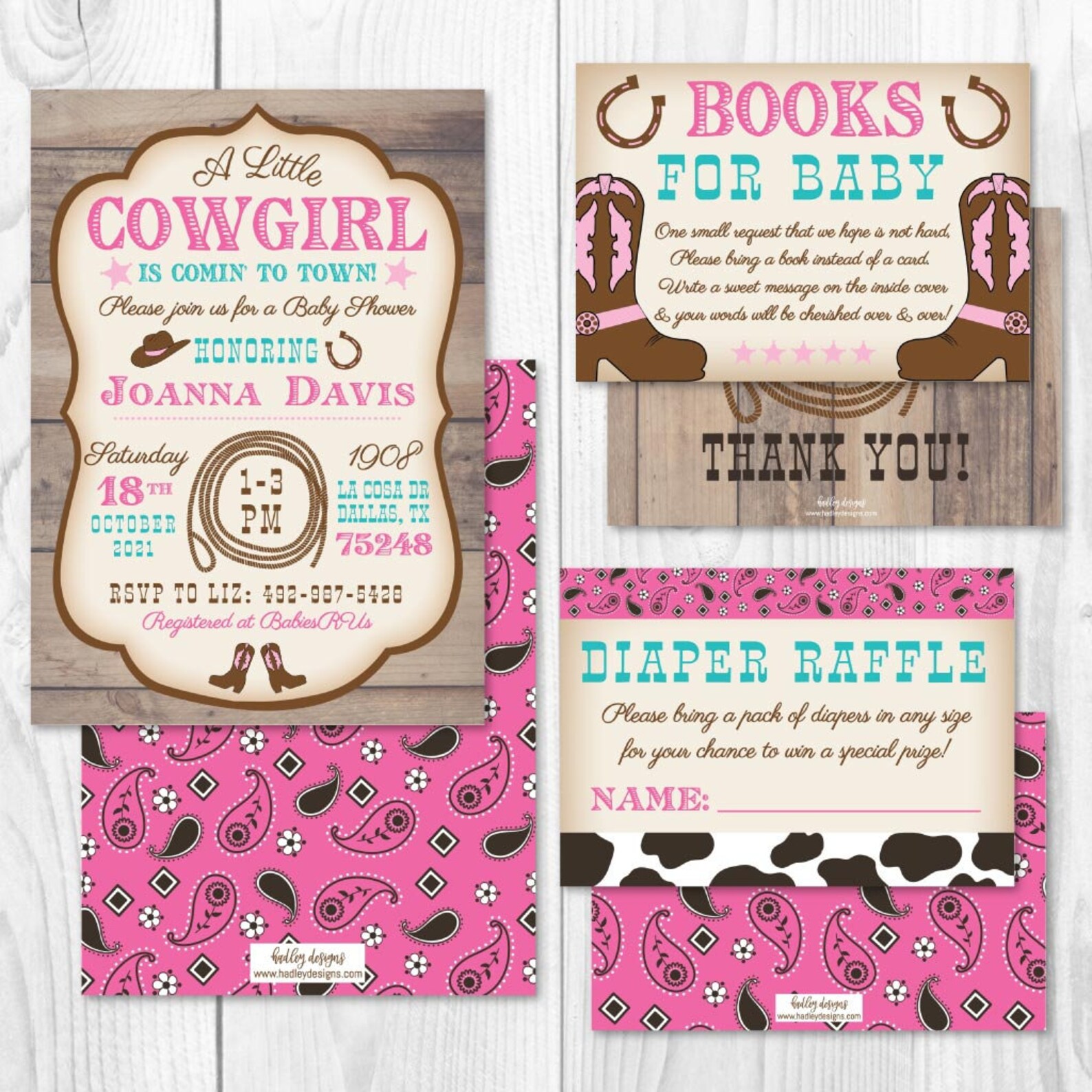 Cowgirl Baby Shower Invitation Suite Template Shower - Etsy