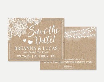 Kraft Lace Rustic Wedding Save The Date Template - Save The Date Template with Photo, Cheap Online Wedding Save The Date Card