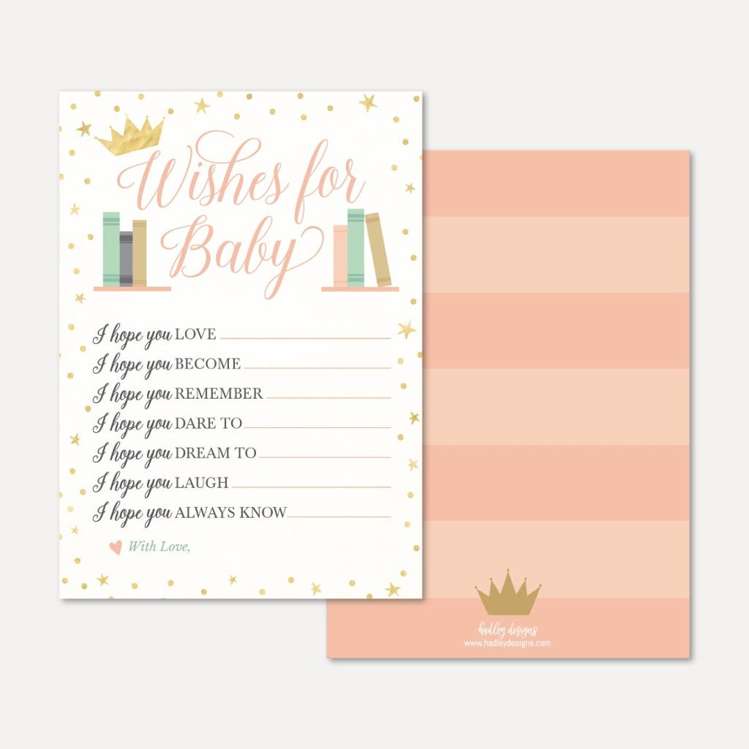 Book Theme Baby Shower Wishes Card Template Baby Well Wishes, Well