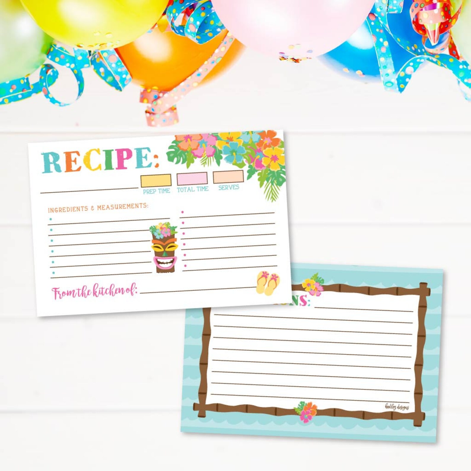 Luau Party Menu and Recipe Card Package Templates Luau Menu Etsy