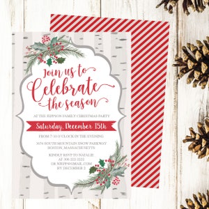 Christmas Party Invitation Template, Rustic Winter Woodland & Holly Printable Invite, Editable Text Instant Download DIY Holiday Invite PDF image 1