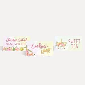 Gold Glitzer Einhorn Babyparty Essen Zelt Karten Vorlage - Essen Zelt Karte Sofortiger Download, Bearbeitbare Buffet Karte,druckbare Party Dekoration