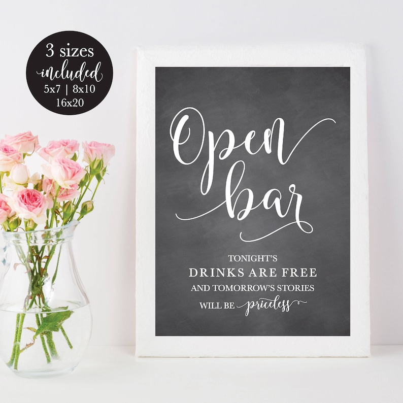 Chalkboard Open Bar Wedding Sign Vintage Calligraphy Alcohol Etsy