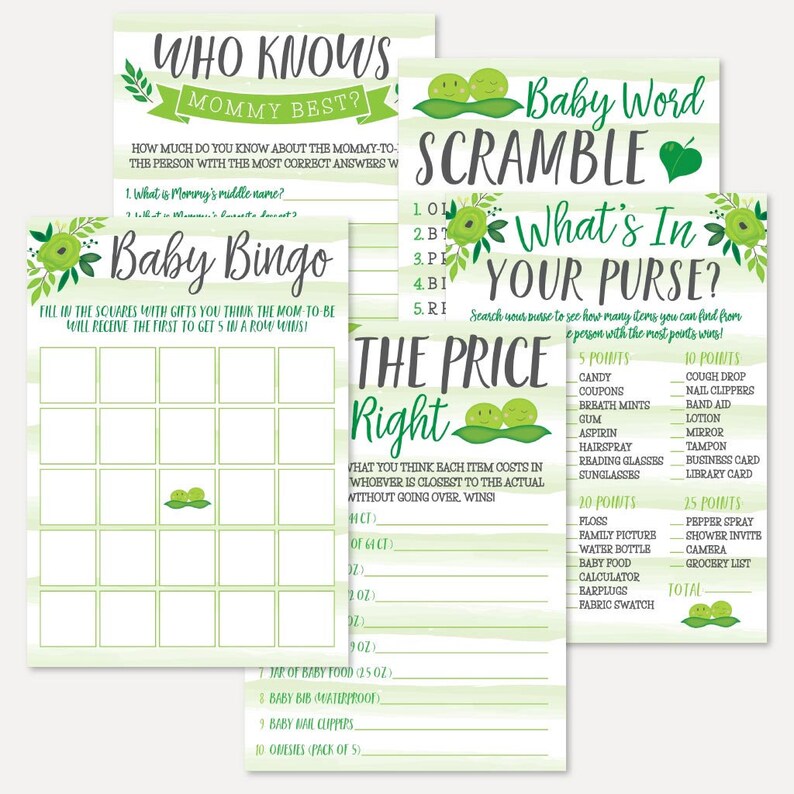 Peas in A Pod Twins Baby Shower Game Set Templates Bingo Etsy