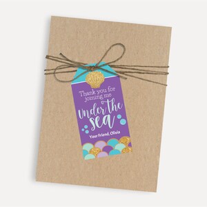 Plantilla de etiquetas de favor de agradecimiento para fiesta infantil bajo la sirena del mar: etiqueta de regalo personalizada, etiquetas de favor personalizadas, etiquetas de favor imprimibles