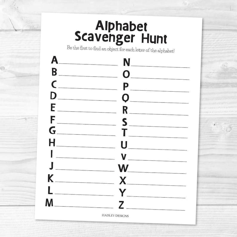alphabet scavenger hunt template learning abc game
