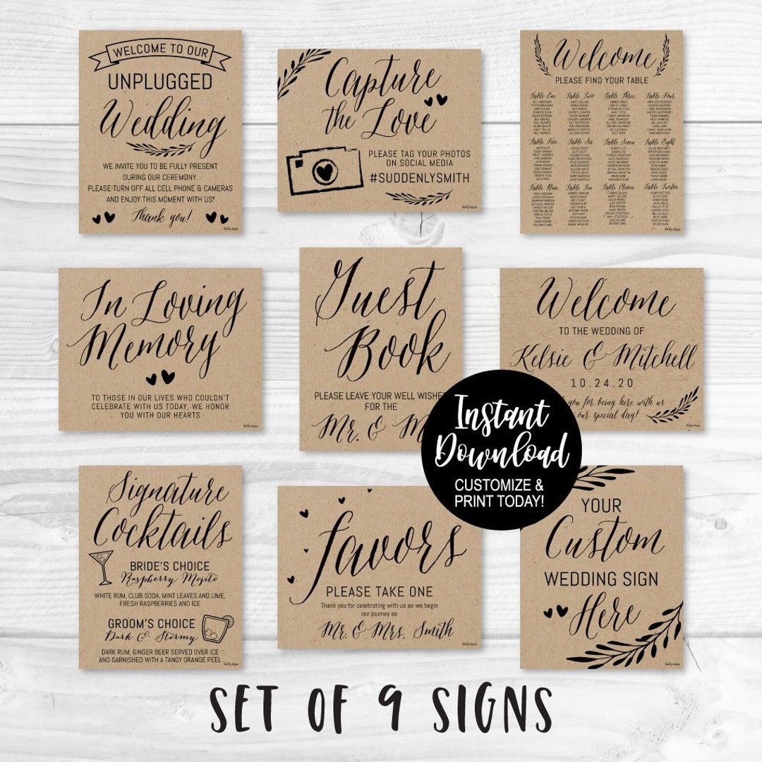 Wedding Signs Printable Bundle, Printable Wedding Sign Templates, Cheap ...