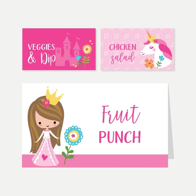 Princess Kid Party Food Tent Card Template Food Place Card Food Labels 
