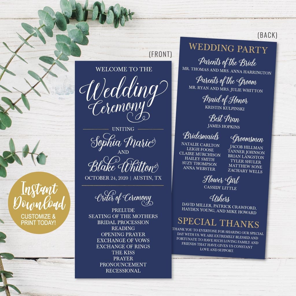 Wedding Ceremony Program Funny, Printable Wedding Programs Online, Wedding  Program Layout Ideas, Wedding Program Thank You Parents - Etsy