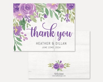 Purple Rustic Floral Wedding Thank You Card Template - Bulk, Editable Thank You Template, DIY Thank You Card for Wedding, Thank You Card