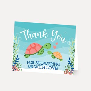 Zeeschildpad baby shower dank u kaartsjabloon - dank u kaart baby shower, dank u opmerking baby shower, dank u kaarten bulk, bewerkbare kaart