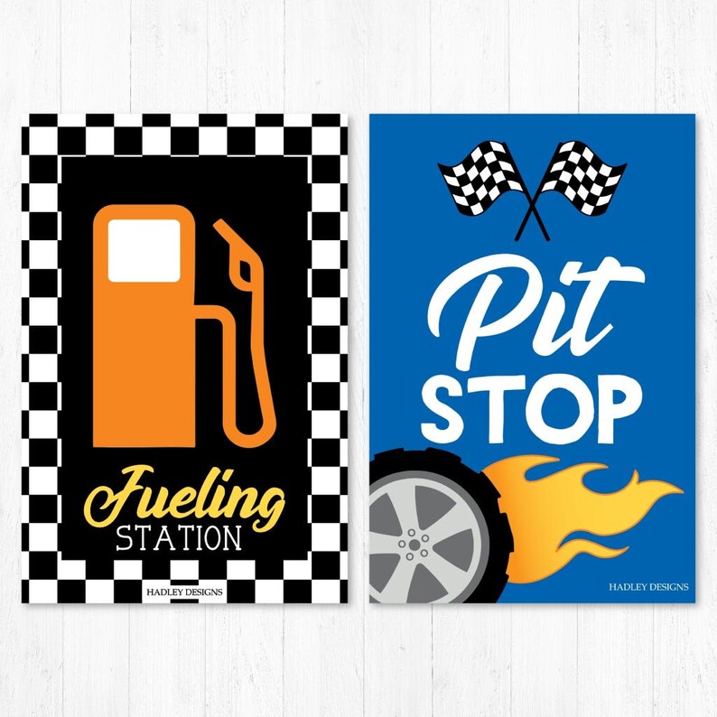 Race Car Party Sign Printable Cars Fueling Station Sign &amp; Pit | Etsy