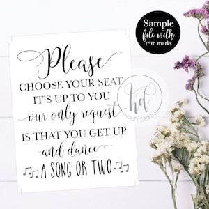 Choose Your Seat Wedding Sign, Find Your Seat No Seating Plan Sign, Rustic Get Up and Dance Printable Signage Decor, DIY Instant Download image 3