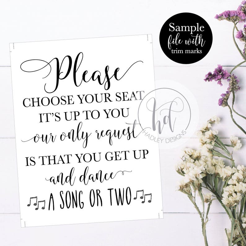 Choose Your Seat Wedding Sign, Find Your Seat No Seating Plan Sign, Rustic Get Up and Dance Printable Signage Decor, DIY Instant Download image 3