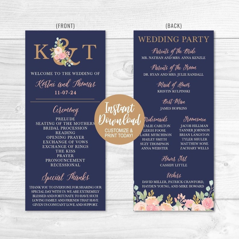 Printable Wedding Programs Download, Wedding Program Layout Design ...