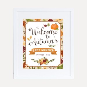 Modello di cartello di benvenuto per baby shower autunnale rustico - Cartello per biglietti per baby shower, decorazioni modificabili per baby shower, baby shower economico