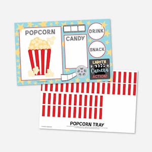 Movie Night Popcorn Tray Template - Printable Movie Tray Template, Movie Tray Box, Movie Snack Tray For Kids, Printable Snack Tray Set