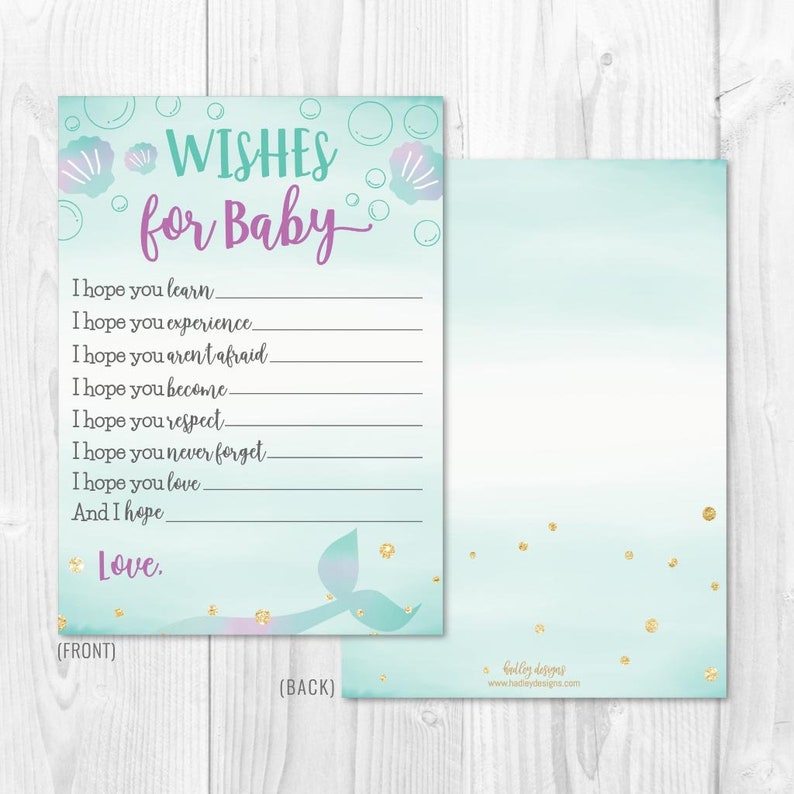 Mermaid Baby Shower Wishes Card Template Baby Well Wishes Etsy