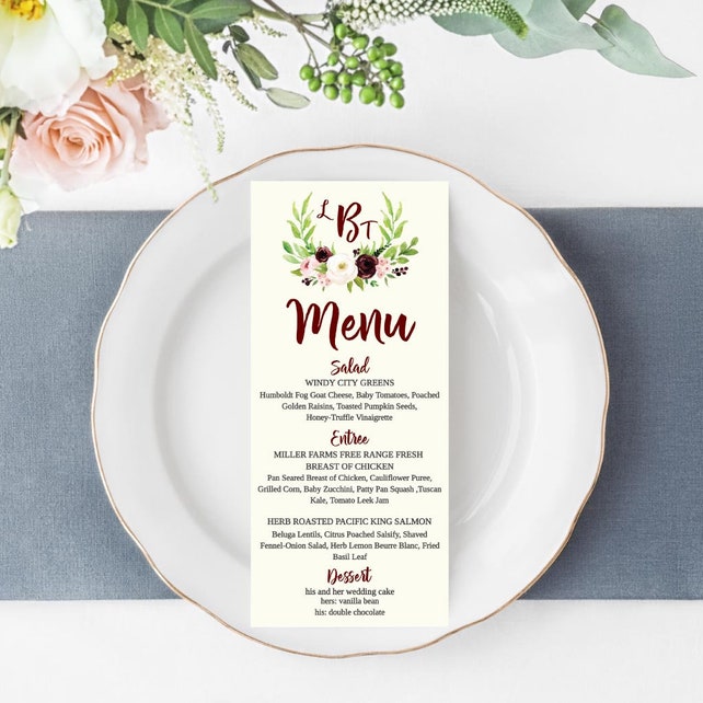 Wedding Menu Cheap Pdf Printable Wedding Menu Template Wedding
