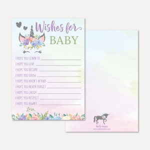 Silber Glitzer Einhorn Baby Shower Wishes Card Template - Baby Guten Wünschen, Guten Wünschen für Baby Buch, Baby Shower Well Wish Mom Vorlage