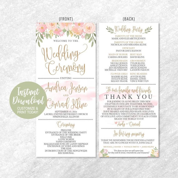 Wedding Program Download Editable Text Wedding Ceremony Etsy