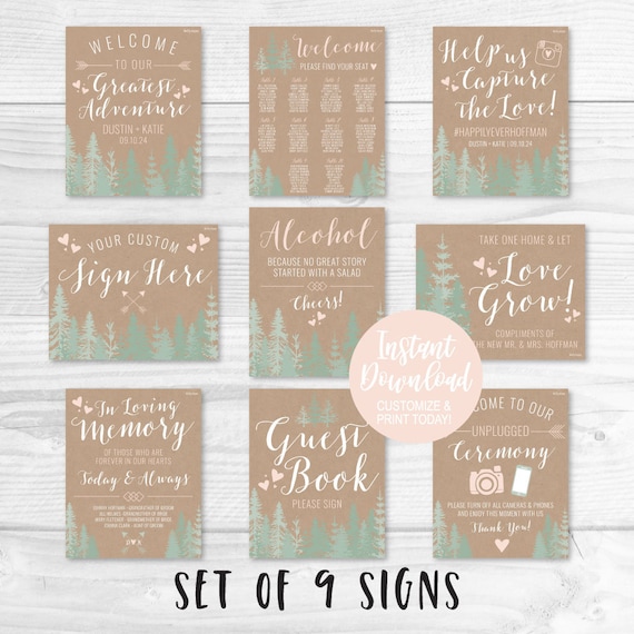 Wedding Signs Printable Bundle Printable Wedding Sign | Etsy