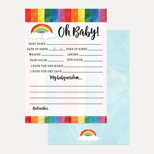 Regenbogen Aquarell Oh Baby-Dusche-Vorhersage-Karte, Andenken Baby-Dusche druckbar, Sofort Download Vorhersage, Hadley Designs