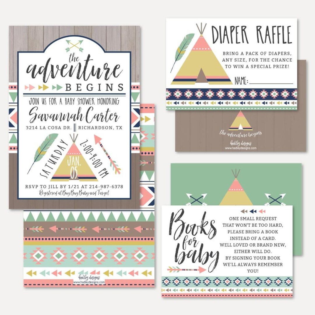 Aztec Adventure Girl Baby Shower Invitation Suite Templates Shower ...
