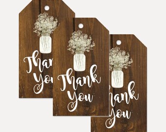 Rustic Wood Babys Breath Baby Shower Favor Tags, Thank You Favor Tags Baby Shower, Thank You Favor Tags Printable, Baby Shower Thank You Tag